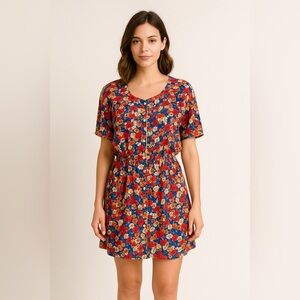 Signe Incognito Vintage Floral Button Front Dress Women’s Short Sleeve Boho L